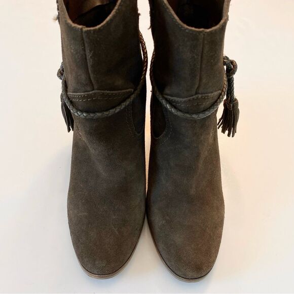 Dolce Vita Melah Western Ankle Boots Booties Tassel Fringe 7.5 Olive Brown Suede - Picture 4 of 12